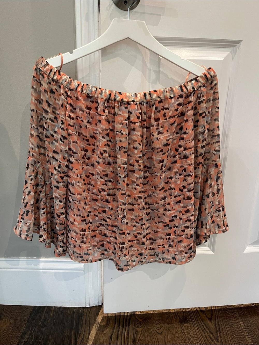 Lucky Brand Peach-Pink Off-Shoulder Patterned Blouse